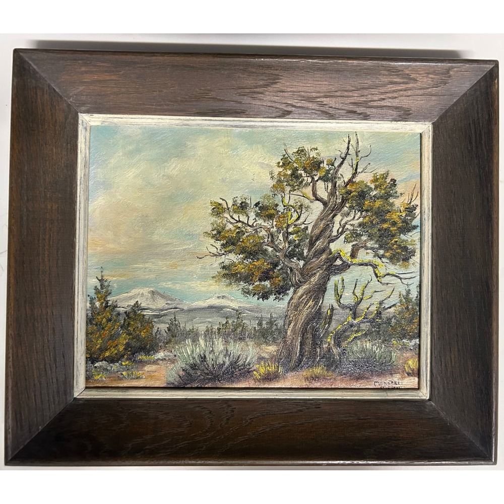 Margaret Merritt VTG Original Oil Painting High Desert Framed Tree Art 11X13
